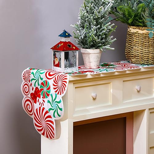 Miniatura 7 de Kingdder Camino de mesa de Navidad con bastón de caramelo, rojo, blanco, verde, piruleta, arco de menta, decoración de fiesta de Navidad, centro de