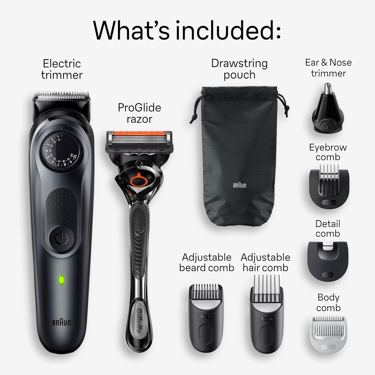 Braun All-in-One Style Kit Series 5 5470, 9-in-1 Trimmer for Men w/Beard Trimmer, Body Trimmer for Manscaping, Gillette Fusion5 ProGlide Razor, 40 Length Settings, Rechargeable Battery, Cordless - Image 8