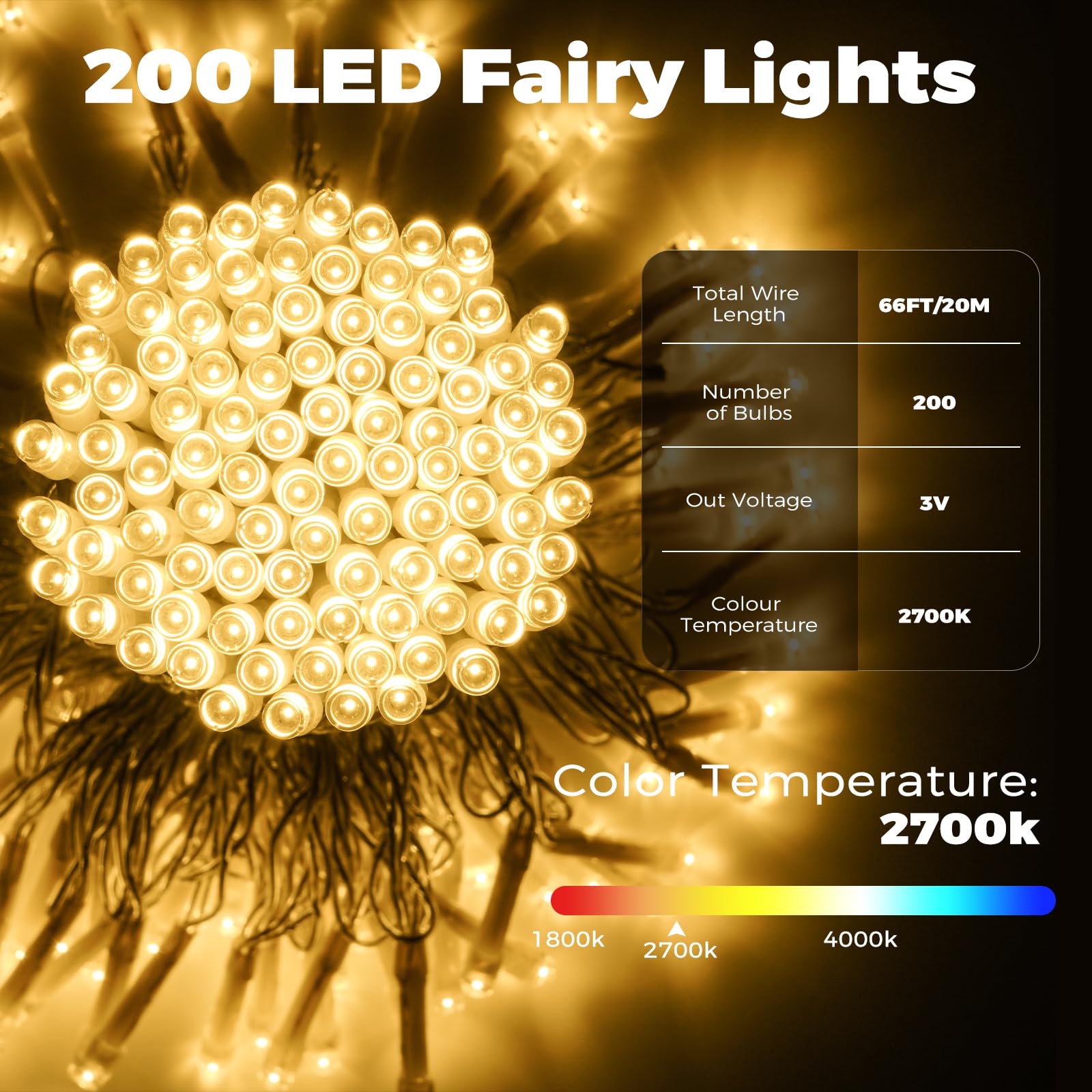 Guirlande Lumineuse D'extérieur/d'intérieur à LED, 20 M, Avec 8