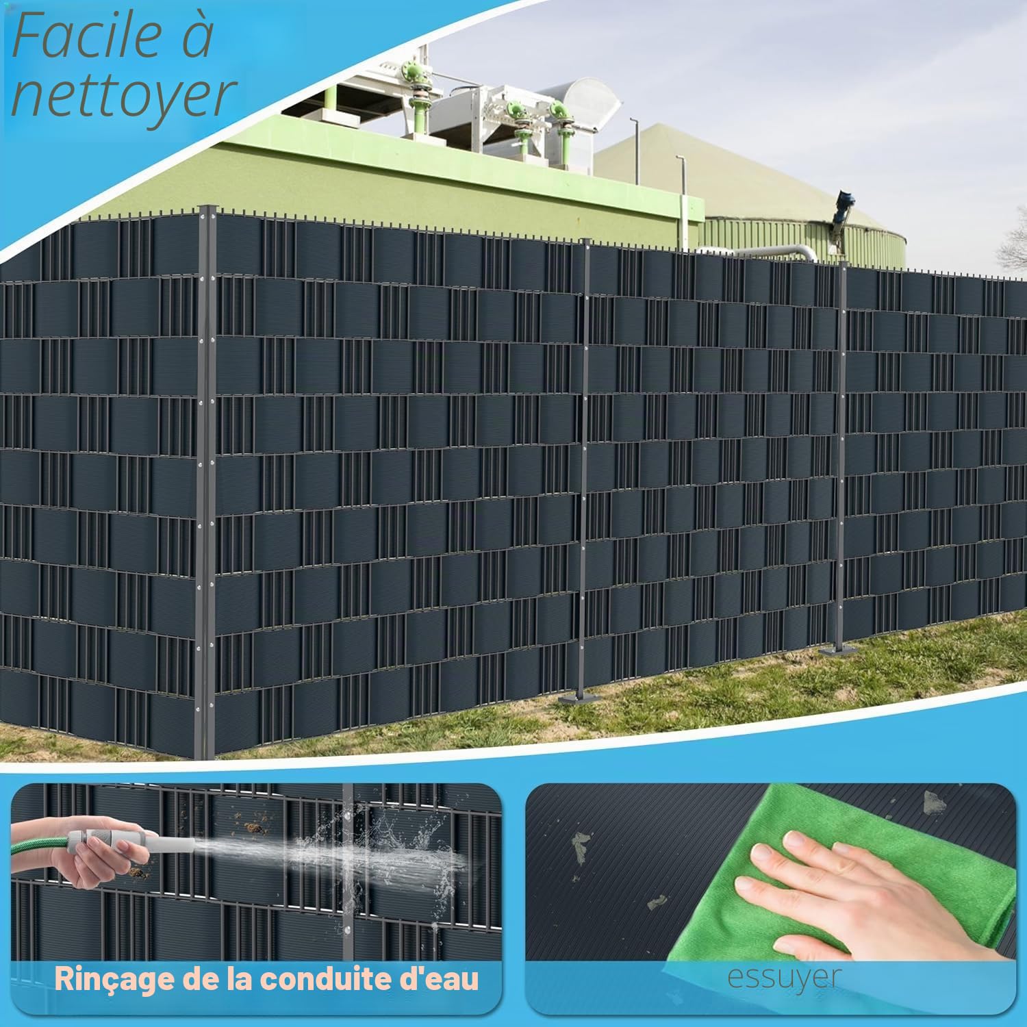 LZQ Bandes brise-vue en PVC 40x dur, rouleau de 25 m x 19 cm, double fil opaque pour jardin, balcon, anthracite
