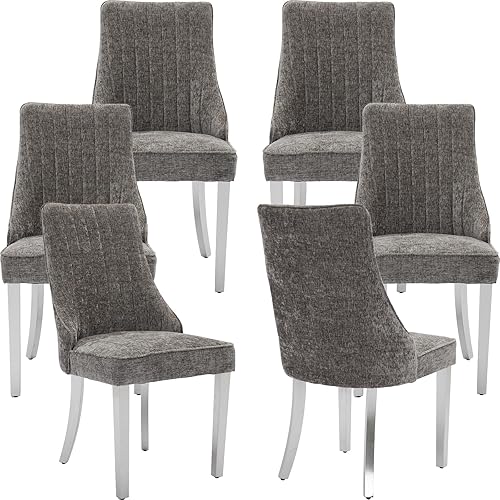 Miniatura 37 de Juego de 8 sillas de comedor modernas de mediados de siglo, sillas tapizadas de lino beige para cocina y comedor, sillas de cocina con patas de