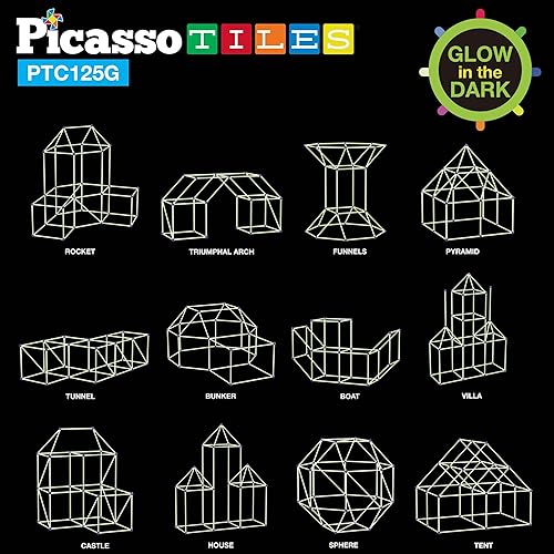 Miniatura 4 de PicassoTiles Tienda de campaña para interiores y exteriores que brilla en la oscuridad, kit de construcción de fuertes para niños y niñas a partir