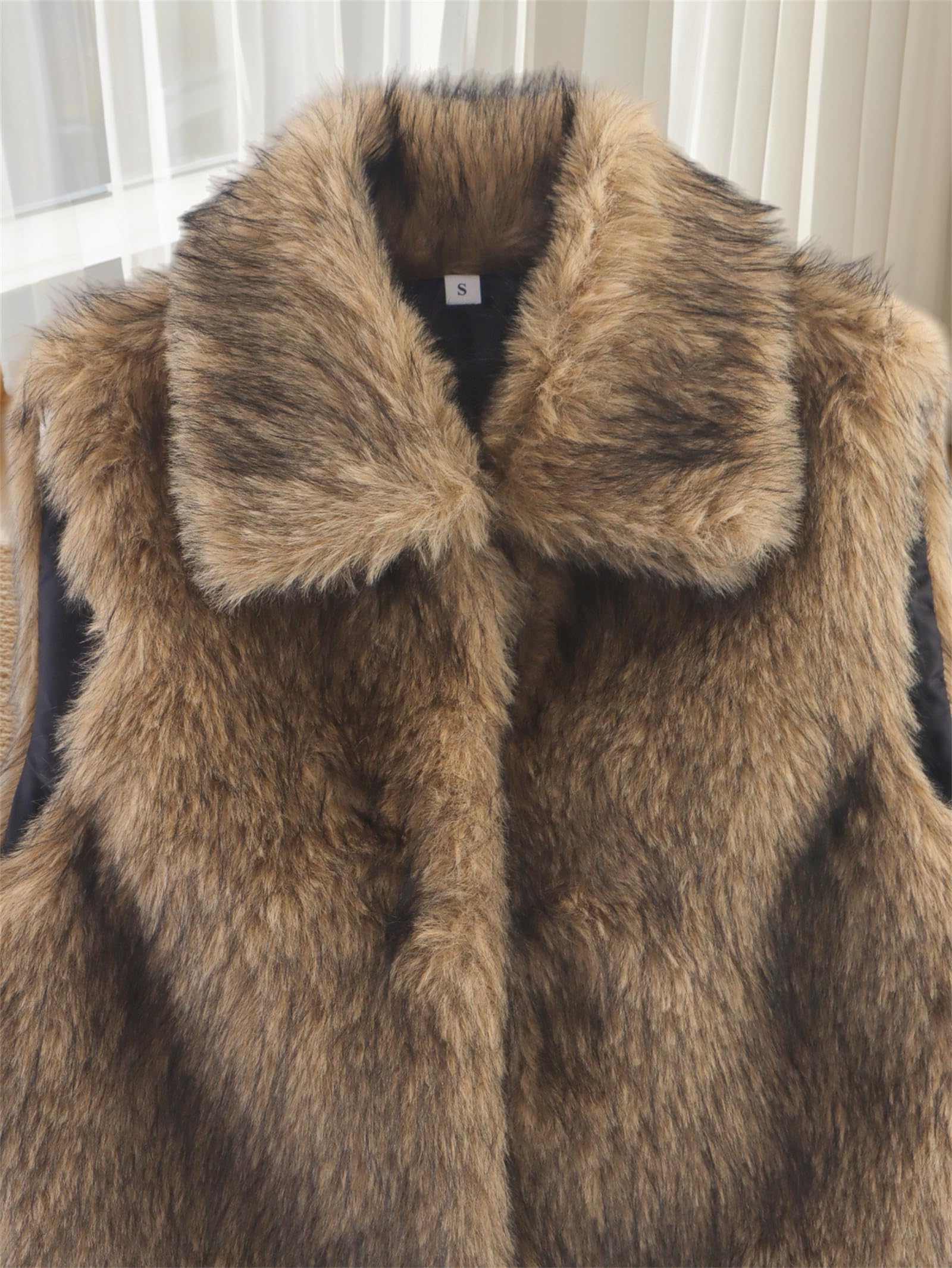 Generisch Elegante gilet da donna in pelliccia sintetica con colletto a risvolto, alla moda, corto e senza maniche, caldo e soffice con parte anteriore aperta