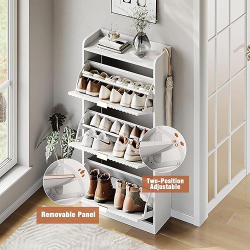 Miniatura 5 de Gabinete de zapatos estriado con 3 cajones abatibles, armario estrecho de almacenamiento de zapatos para entrada, armarios organizadores