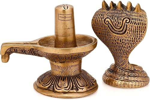 Miniatura 3 de Shiva Ling de latón hecho a mano Shiv Lingam con estatua de latón Sheshnaag Ídolo Murti para el templo casero y Pooja 6.5 pulgadas hecho a mano en