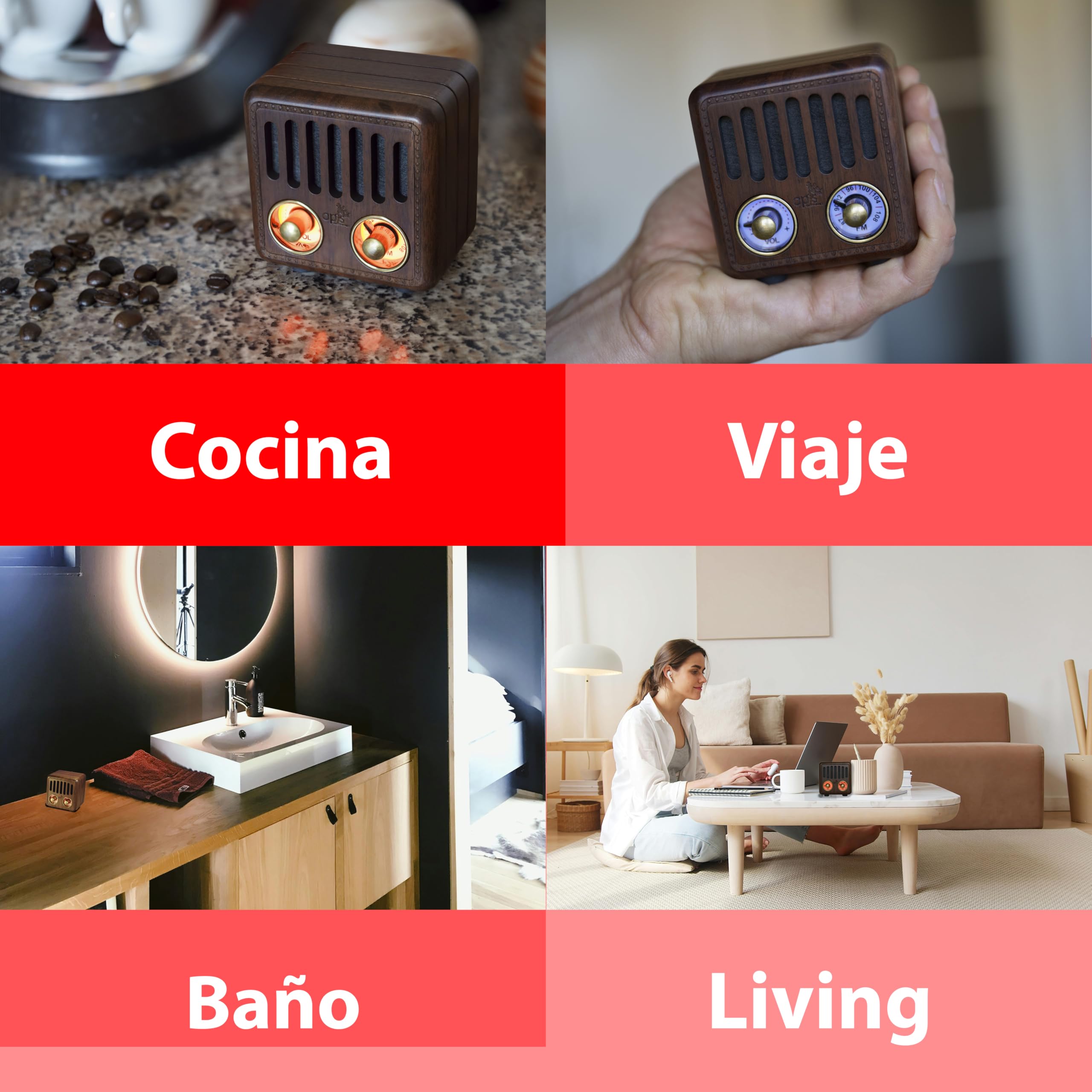 Opis Radio 2 – Mini Wallnuß Nostalgia Vintage Radio con Bluetooth Altavoz en diseño retro de madera