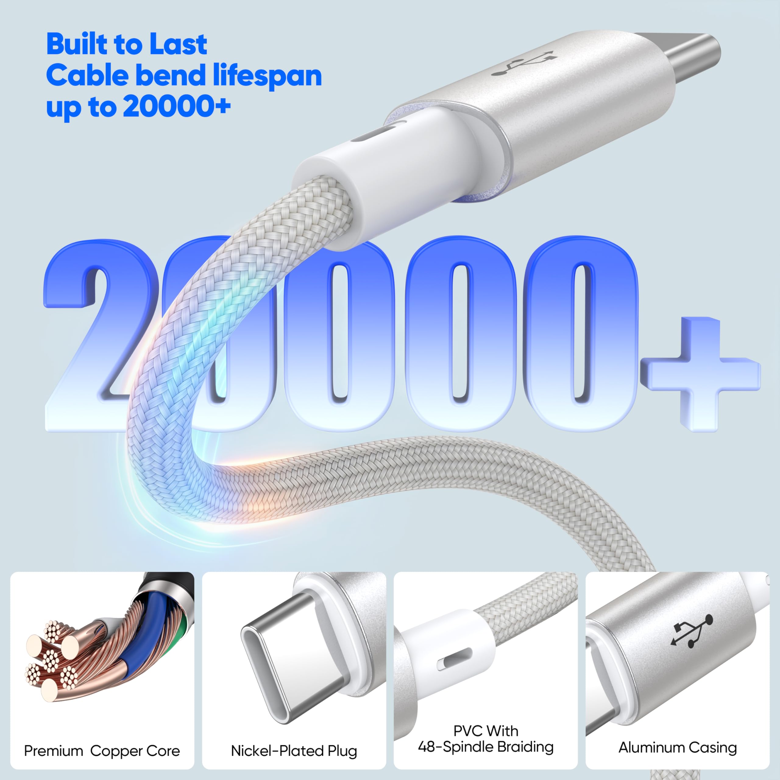 Câble USB-C 3 en 1 (2, blanc, USB de type A)