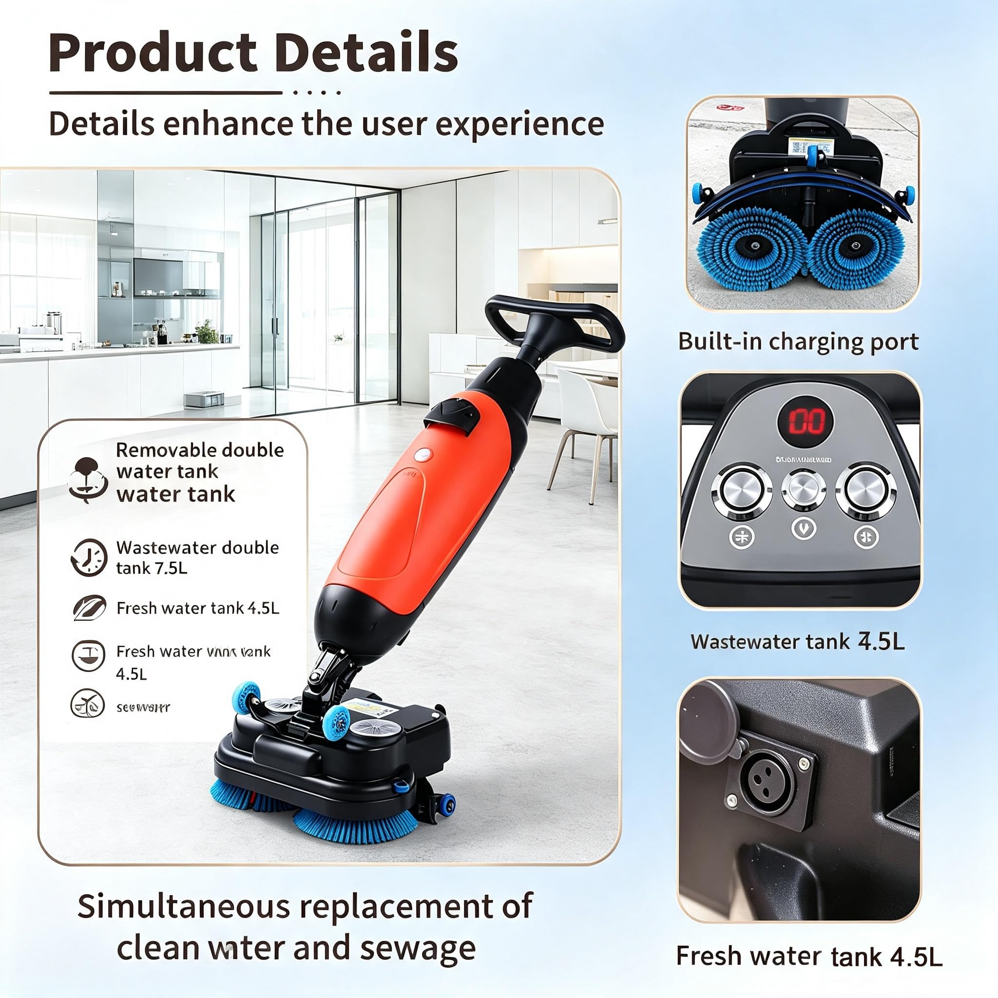 Mini Lavapavimenti Professionale White | Autonomia Di 90 Minuti, Larghezza Di Pulizia Di 43 Cm (17") 240 Giri/Min, Ideale per Piccoli Spazi Commerciali, Uffici