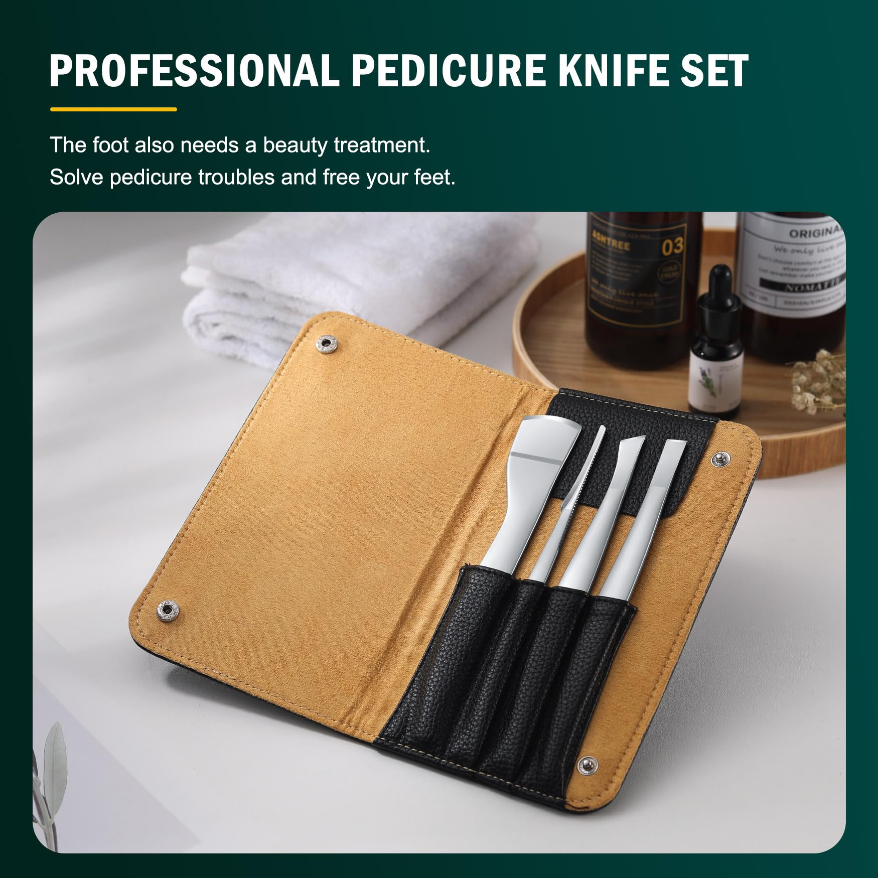 Juego de cuchillos de pedicura profesional, 4 piezas, kit de cuchillas de eliminación de uñas encarnadas, cuchillas de acero inoxidable para callos de los pies, color plateado 3