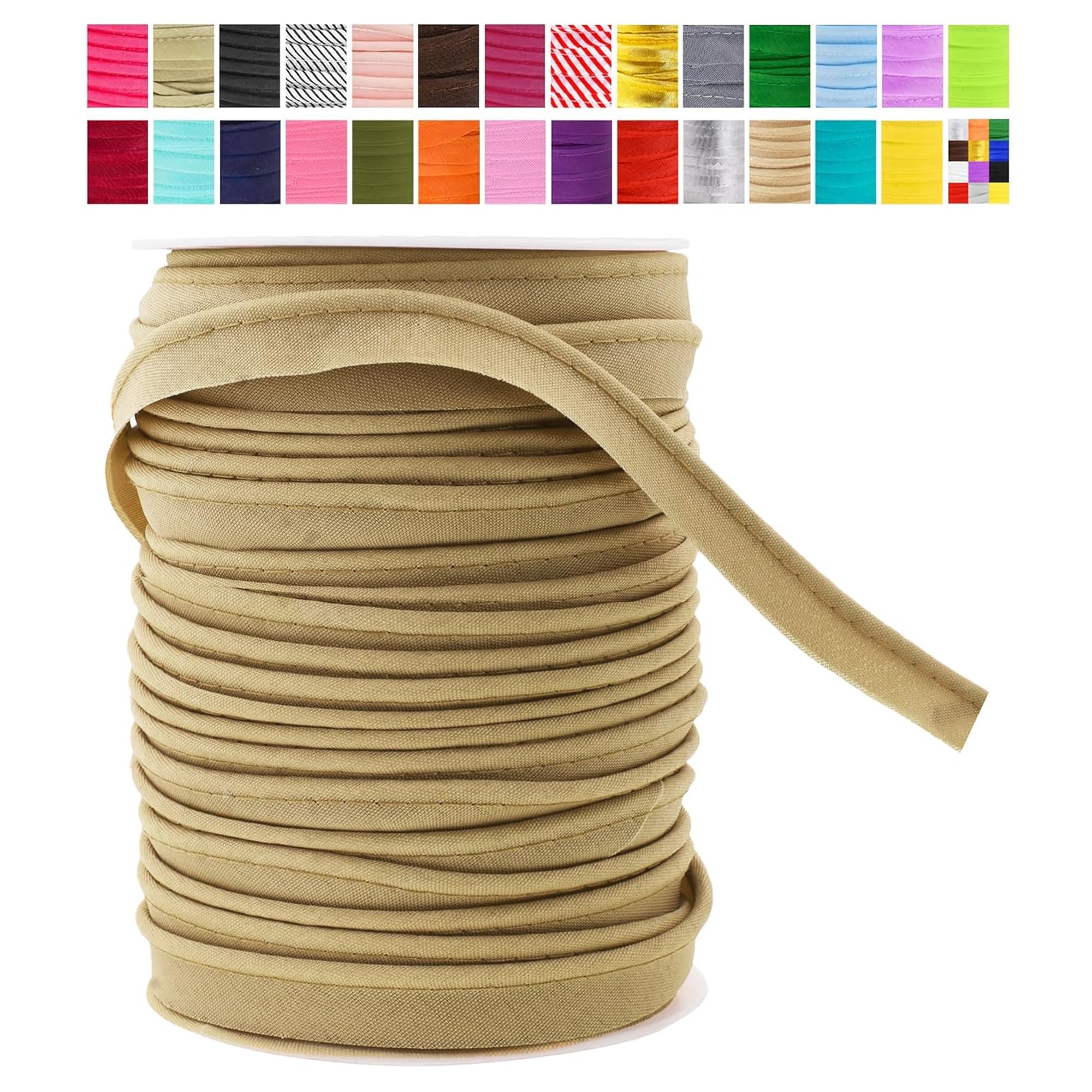 Mandala Crafts Dark Beige Maxi Piping Bias Tape with Welting Cord - 1/2 Inch Upholstery Piping Trim for Sewing, Cushions, Slipcovers, and DIY Decor -