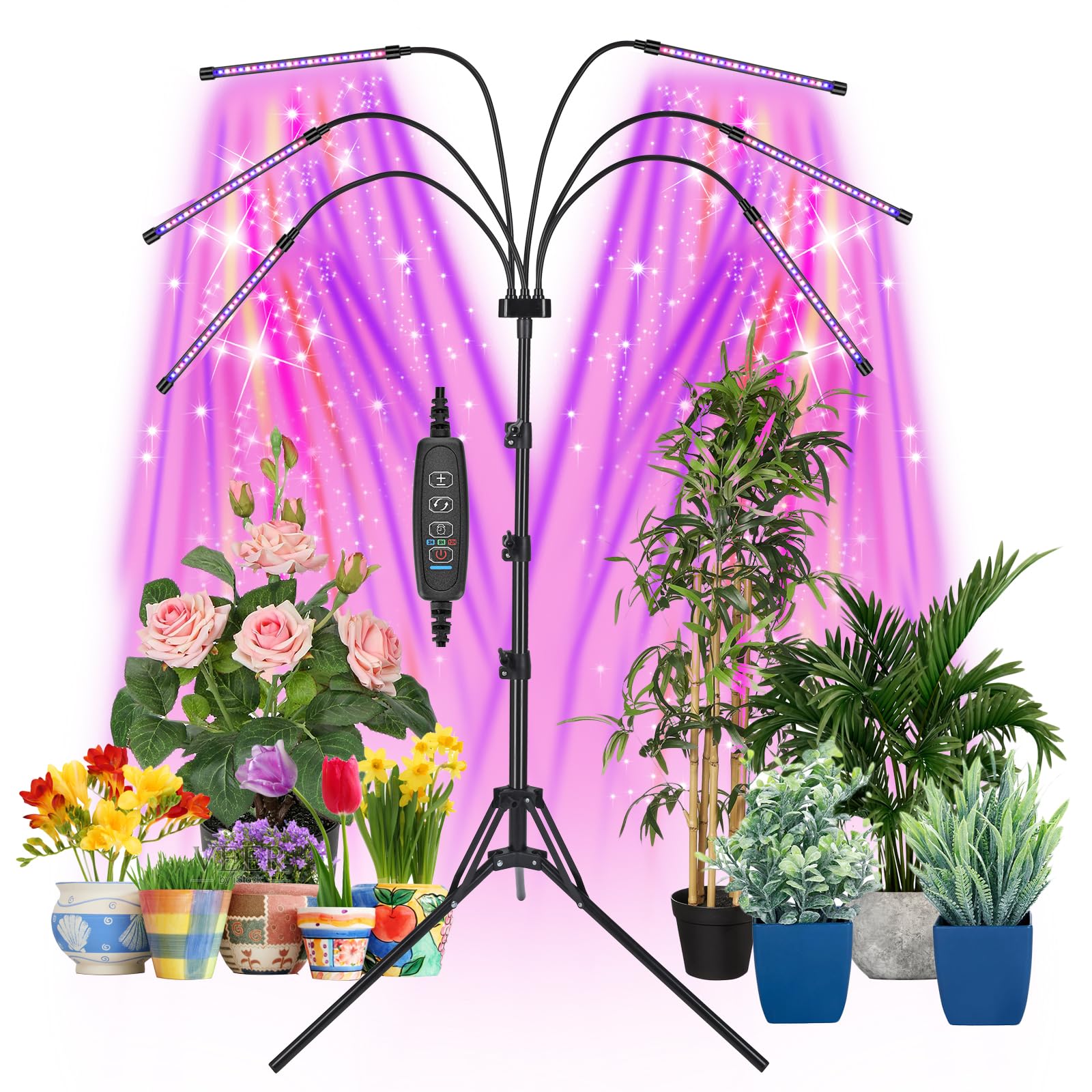 Grow Lights for Indoor Plants, LED Grow Light Stand, Red Blue Yellow Full Spectrum Plant Lamp with Adjustable Tripod, Color Changing Dimmable Vegetative Lamp with Auto On Off Timer (Type A)