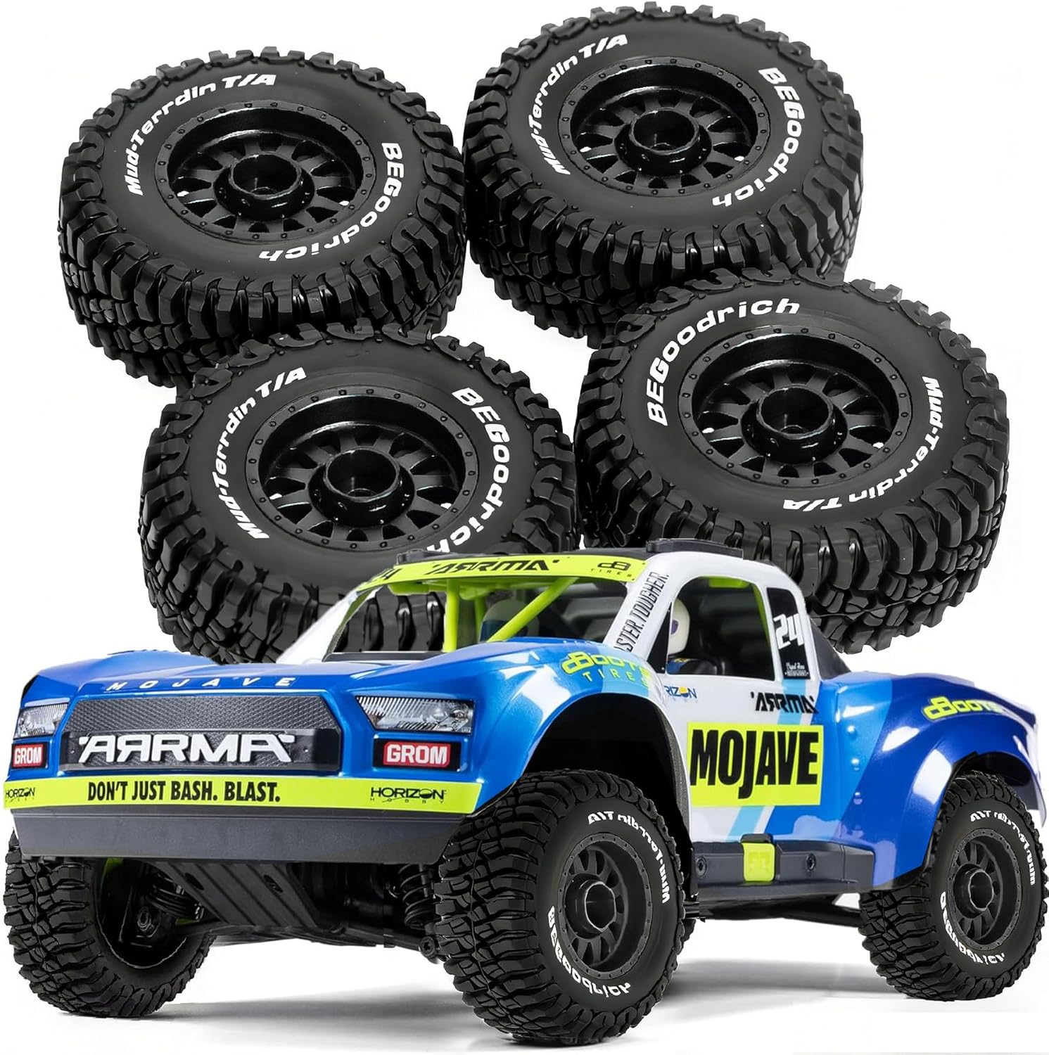 REDSPIDER 1/14&1/16&1/18 RC Truck Tires and Wheels (4PCS) 12mm Hex AT Tires 2.76" OD for Traxxas ARRMA Mojave GROM MJX Hyper Go 14301 14302 14303 Tamiya Kyosho HPI (Black)