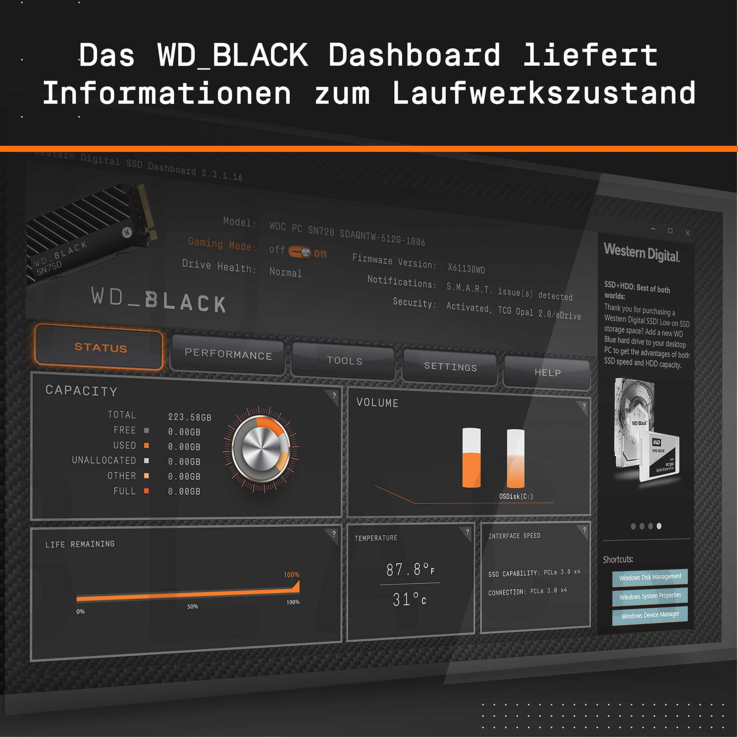 WD_BLACK SN850 NVMe SSD 1 TB interne SSD (Gaming SSD, PCIe Gen4-Technologie, Lesen 7.000 MB/s, Schreiben 5.300 MB/s) Schwarz,Festkörper-Laufwerk