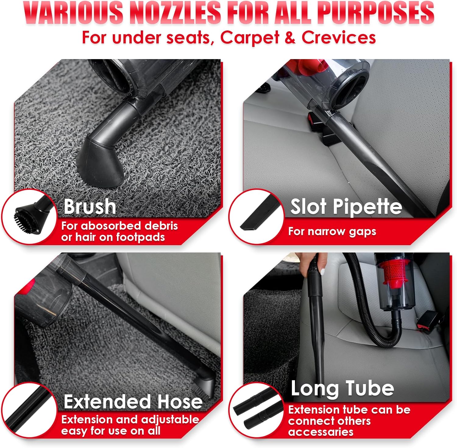 Viewsun 17PCS Car Cleaning Kit, Red Car Interior Detailing Kit with High Power Handheld Vacuum, Detailing Brush Set, Windshield Cleaner, Cleaning Gel, Complete Auto Accessories for Women Girls Gift