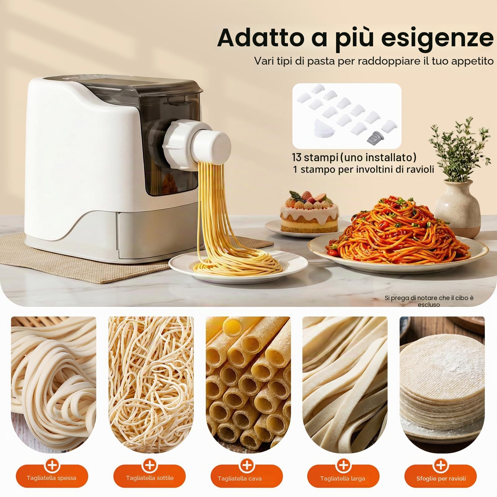 Macchina per pasta elettrica automatica, 260 W macchina per pasta con 13 stampi e manto stampo, macchina per pasta in acciaio inox completamente automatica, per pasta fresca, impastatrice e pasta