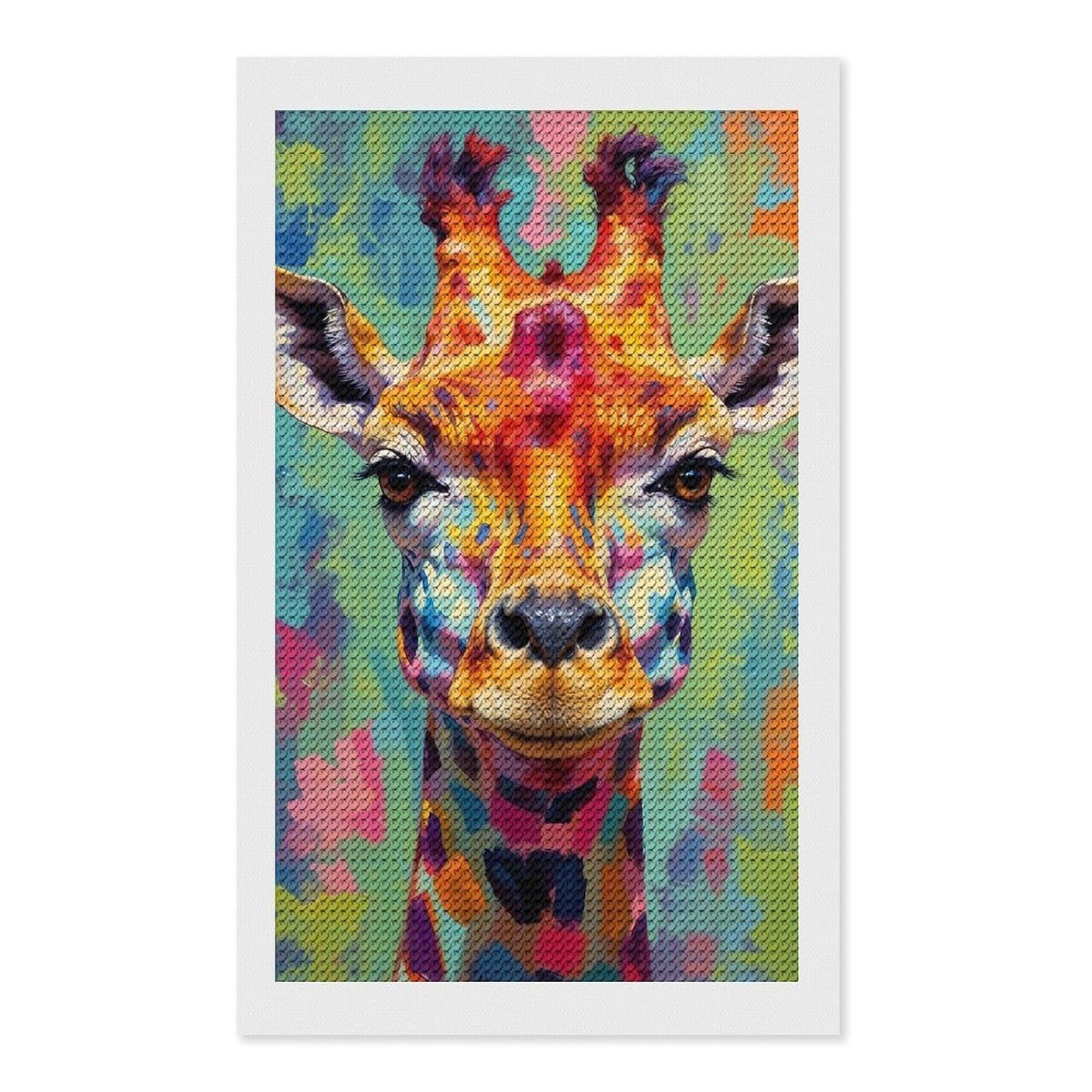 Junmoney Colorful Giraffe Portrait(5) Diamond Painting Canvas Set 12"x20", for Women, Mindful Craft Activity, Cosy Home Accent, Festive Craft Gift