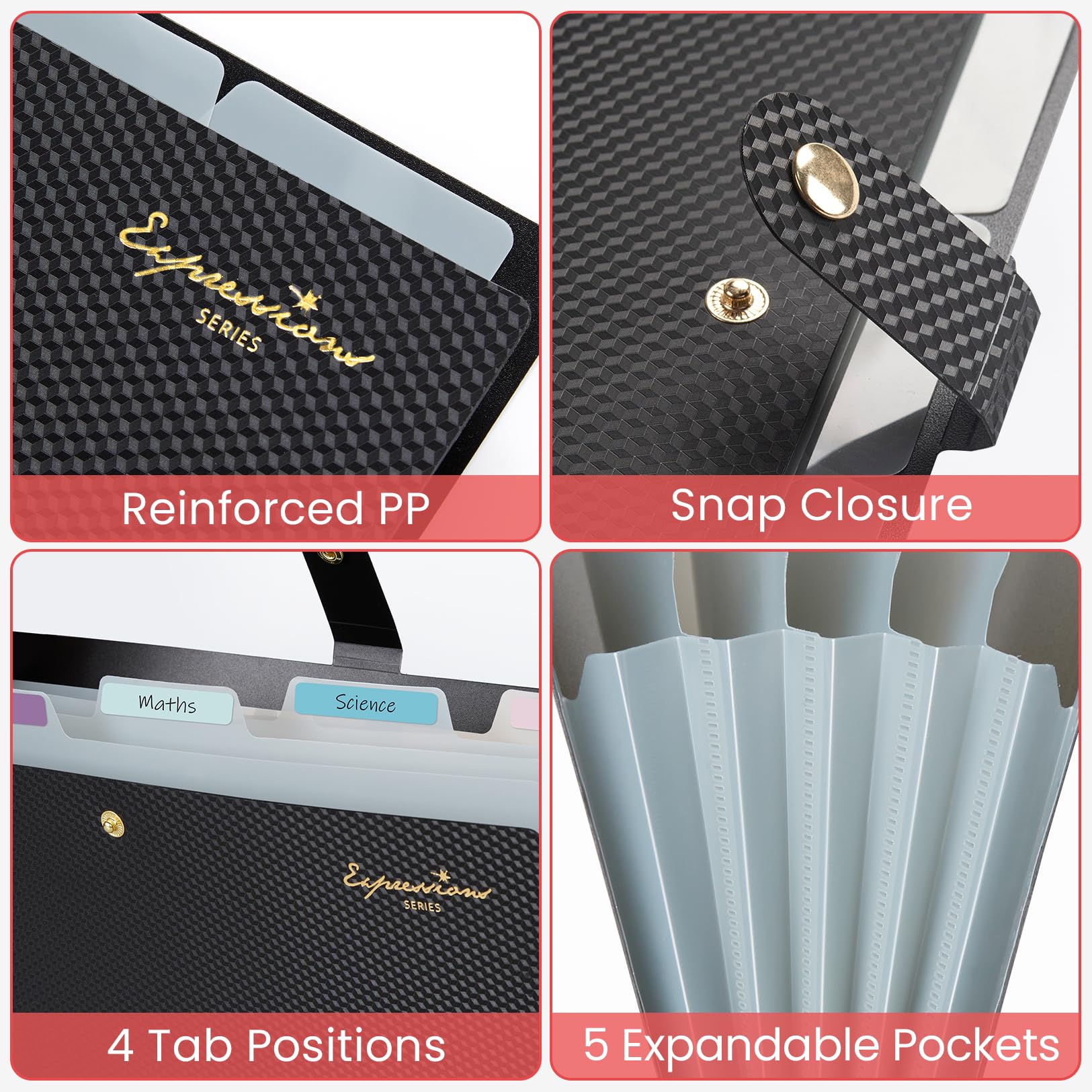 Pasta Sanfonada Forvencer 5 Bolsos - Organizador Arquivos Carta/A4 - 10 Cores