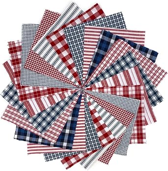 40+ Red, White and Blue All-American Charm Pack, 6 inch Precut Cotton Homespun Plaid Americana Fabric Squares by JCS