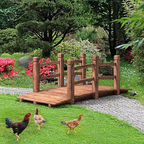 HAPPYGRILL Puente decorativo de madera para estanque con acabado manchado para jardín, 5 pies de longitud