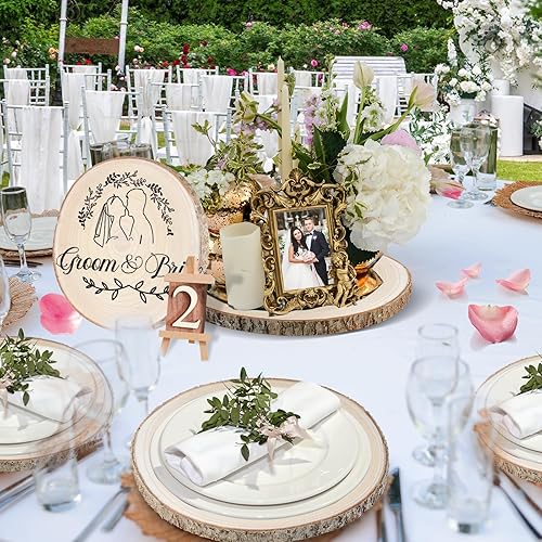 Miniatura 5 de Paquete de 8 rebanadas de madera grandes de 9 a 10 pulgadas, rebanadas de madera sin terminar para centros de mesa, adornos de madera, cargadores de