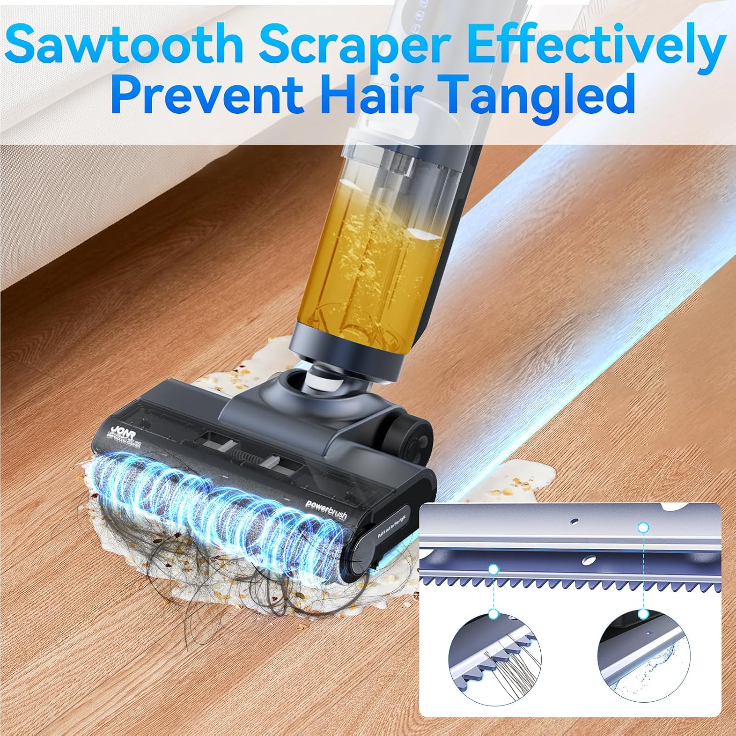 Sawtooth scraper effectively prevents hair tangled on roller brush