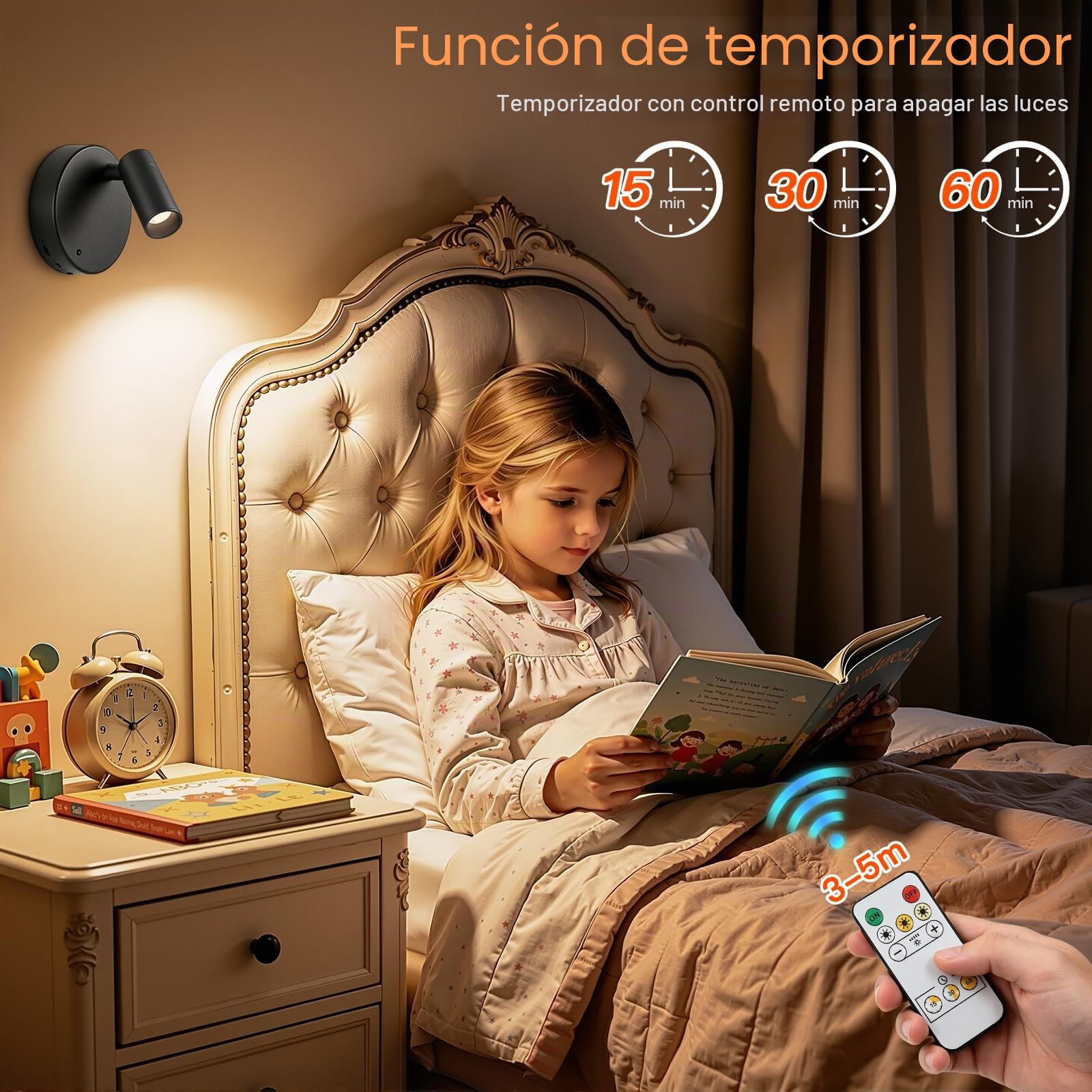 Ketom Aplique Pared Interior Regulable, Lampara Pared sin Cable, Foco LED Recargable, 3 Temperaturas de Color, con Control Remoto, Giratorio, para Planta Obras Arte Habitación Estar, Negro, 1 Pieza