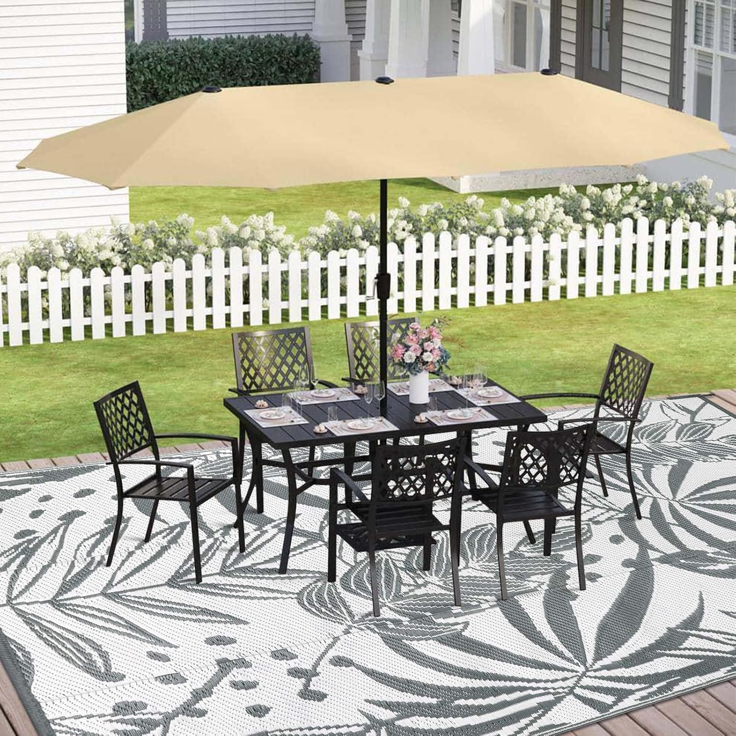 Anidaroel Outdoor Rugs 8x10ft for Patios Clearance Waterproof, Reversible Tropical Plastic Straw Camping Mat Outside Rug, Large Outdoor Area Rug for RV, Porch, Deck, Balcony, Picnic(8'x10')