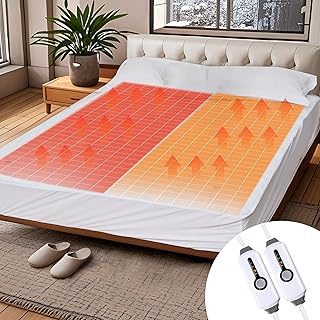 SUNNY HEAT Heated Mattress Pad Queen Size, Dual Control, 60x80inch, Fit Up to 21 Inch Deep Pocket, 4 Heating Level, 10 Hour Auto-Off, Warmming Bed, White