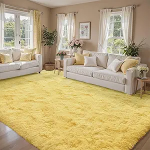 8x10 Area Rugs for Living Room Shag Fluffy Rug Bedroom Plush Carpet Non Slip for Nursery Kids PlayRoom Home Decor Aesthetic,Light Yellow