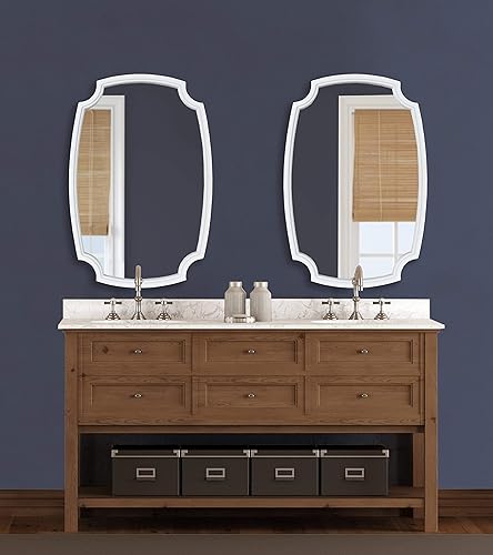 Miniatura 3 de Kate and Laurel Orianne - Espejo de pared costero, 21 x 32 pulgadas, blanco, hermoso espejo tradicional con esquinas festoneadas para pared