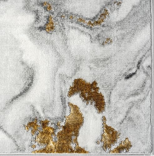 Miniatura 5 de LUXE WEAVERS Alfombra de área gris con remolino de mármol, 9 x 12, alfombra moderna abstracta de oro marfil resistente a las manchas