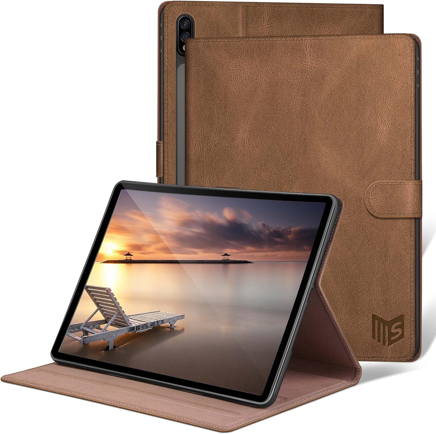 SUANPOT for Samsung Galaxy Tab S8 2022(SM-X700/X706/T870/T875/T878)/S7 2020,Flip Book PU Leather Folding Stand Protective Cover with Built-in Pencil Holder for Women Men's Samsung Tab S8 Light Coffee