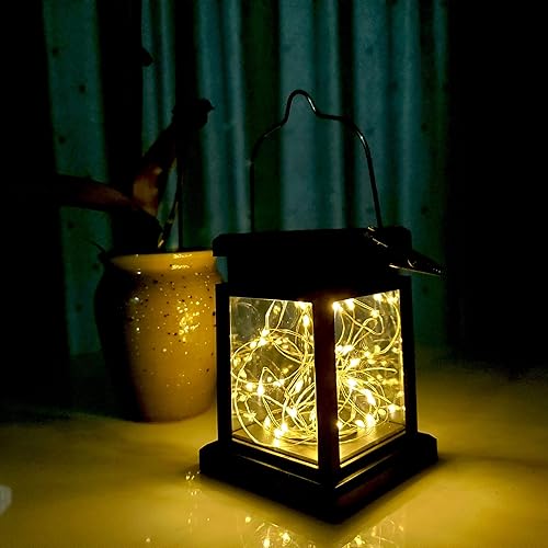 Miniatura 2 de Luces solares colgantes para exteriores, cadena de luces LED de alambre de cobre, luces solares LED, luz blanca cálida, iluminación decorativa con
