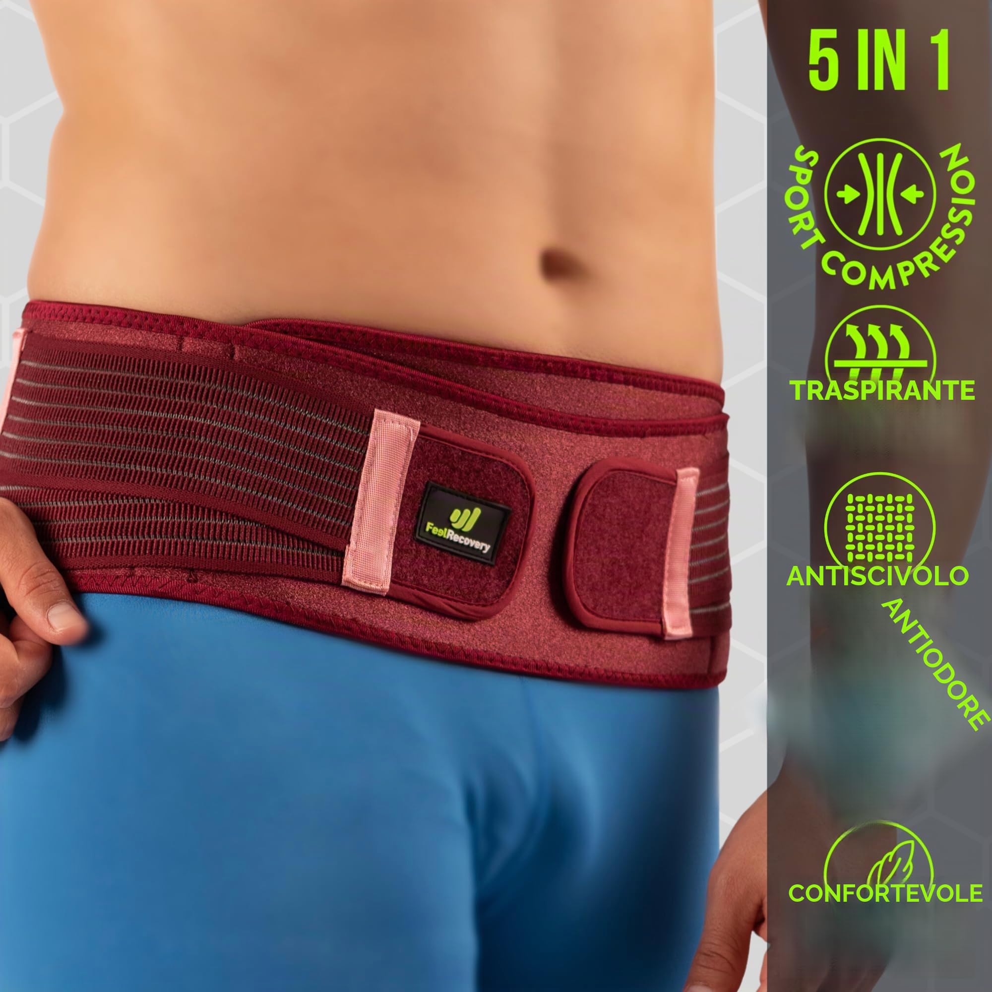 Cintura sacroiliaca SI per Donna e Uomo - Tutore Anca per Dolore al Nervo Sciatico - Supporto Schiena, Articolazione SI, Pelvi e dolore alle Gambe - Neoprene, Regolabile & Traspirante (S/M, Bordeaux)