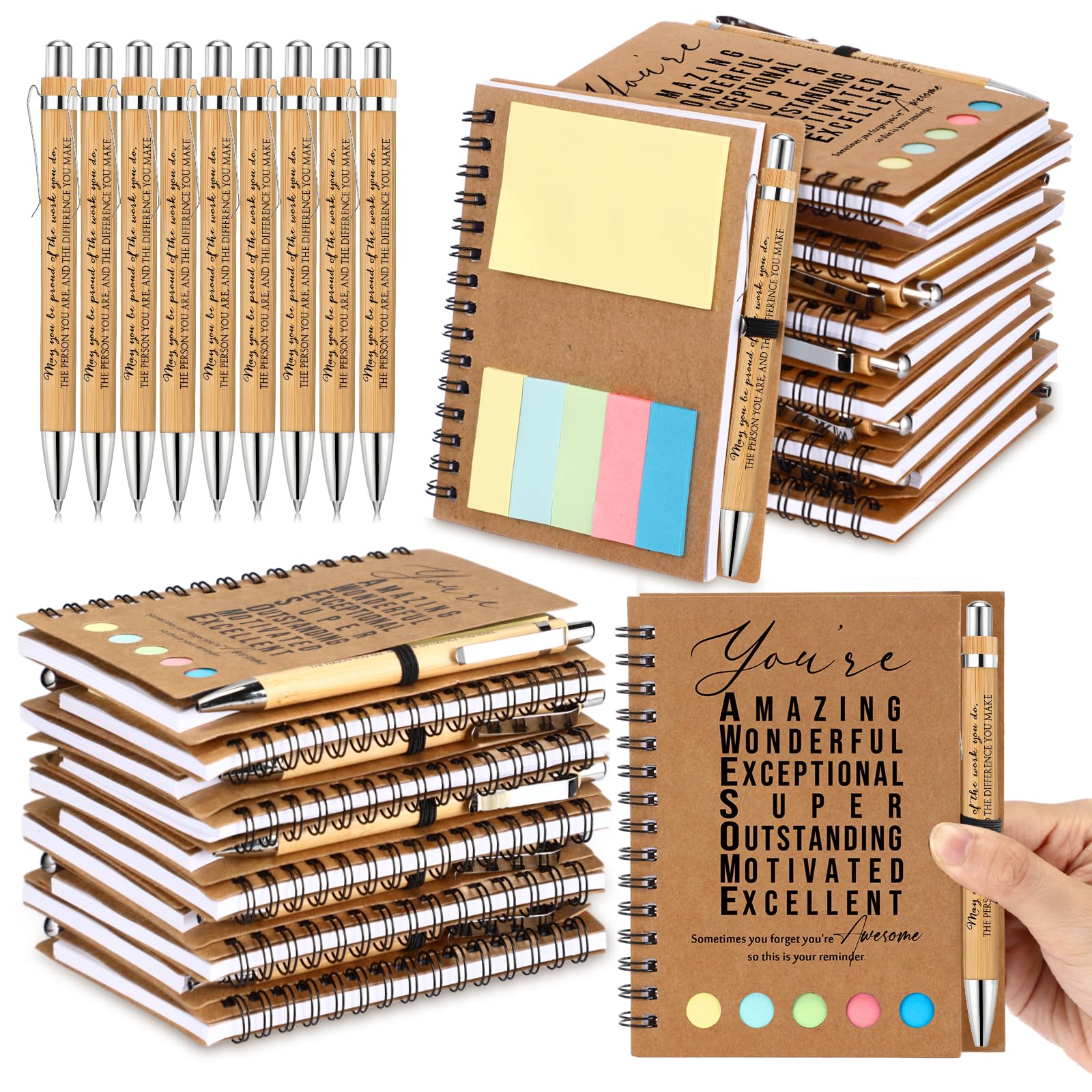 Jetec 50 Sets Employee Appreciation Gift Bulk Inspirational Spiral Notebook with Motivational Pen and Sticky Notepad Thank You Gifts for Volunteer