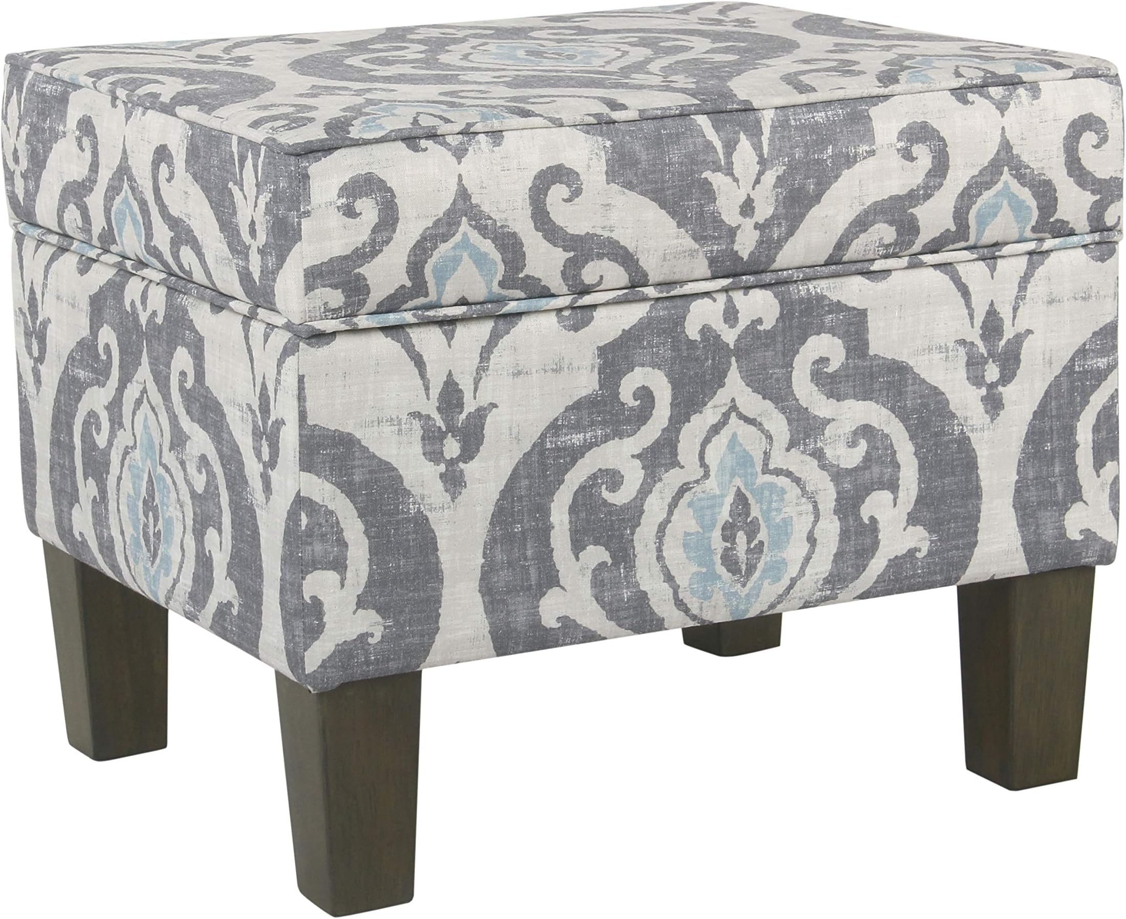 Home Decor |K7646-A750 | Upholstered Modern Rectangular Storage Ottoman | Hinged Lid Ottoman with Storage for Living Room & Bedroom, Suri Blue