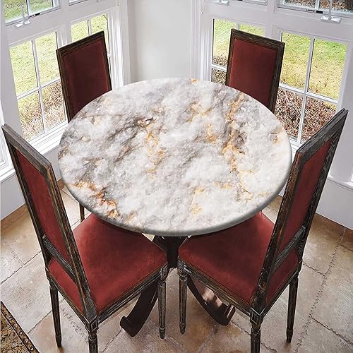 Miniatura 2 de Mantel redondo con borde elástico, mantel de poliéster lavable para decoración de interiores y fiestas, comedor, se adapta a mesas de hasta 32