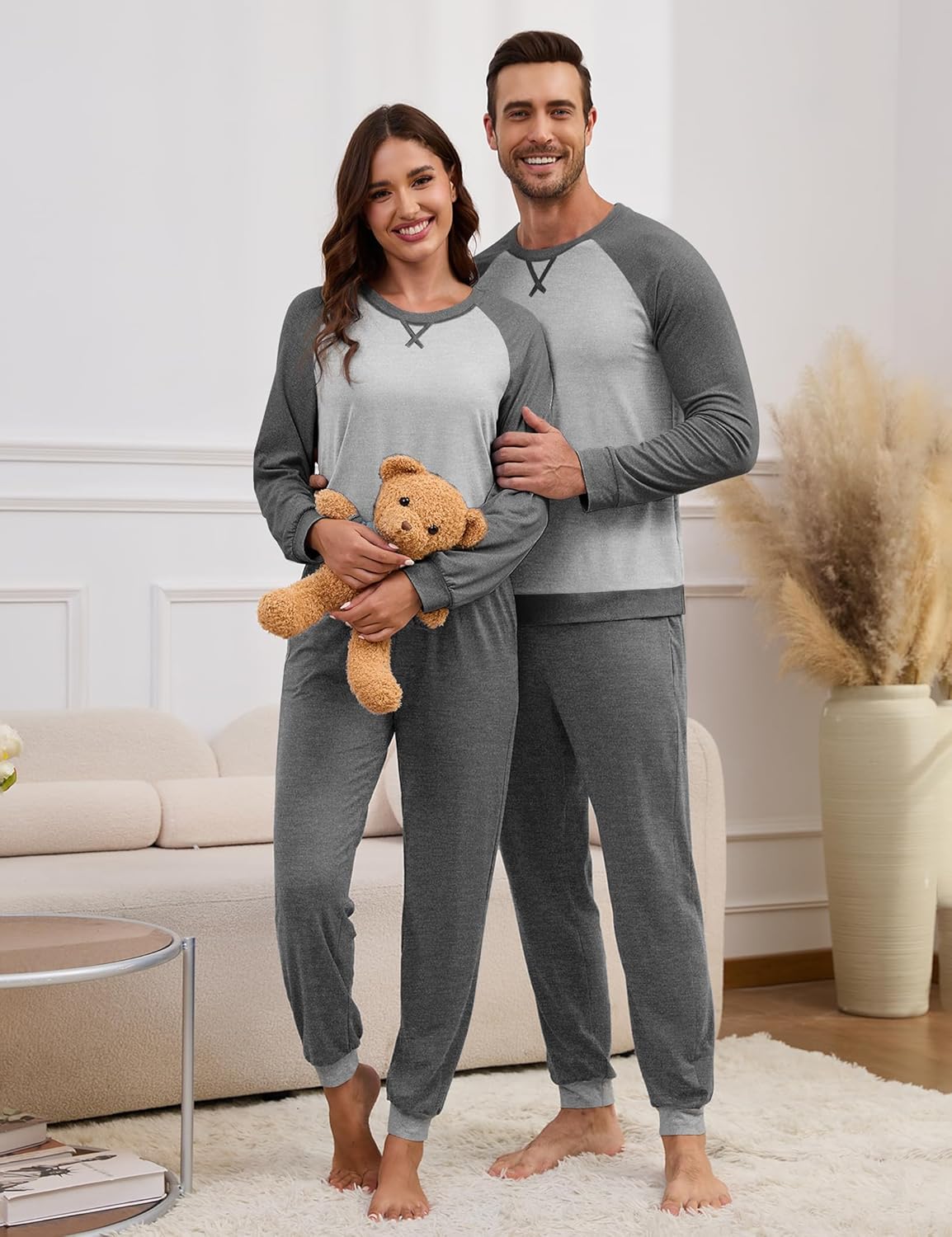 Matching Pajamas for Couples Long Sleeve Pajama Set for Men and Women 2 Piece Cozy Loungewear Set S-XXL - Image 5