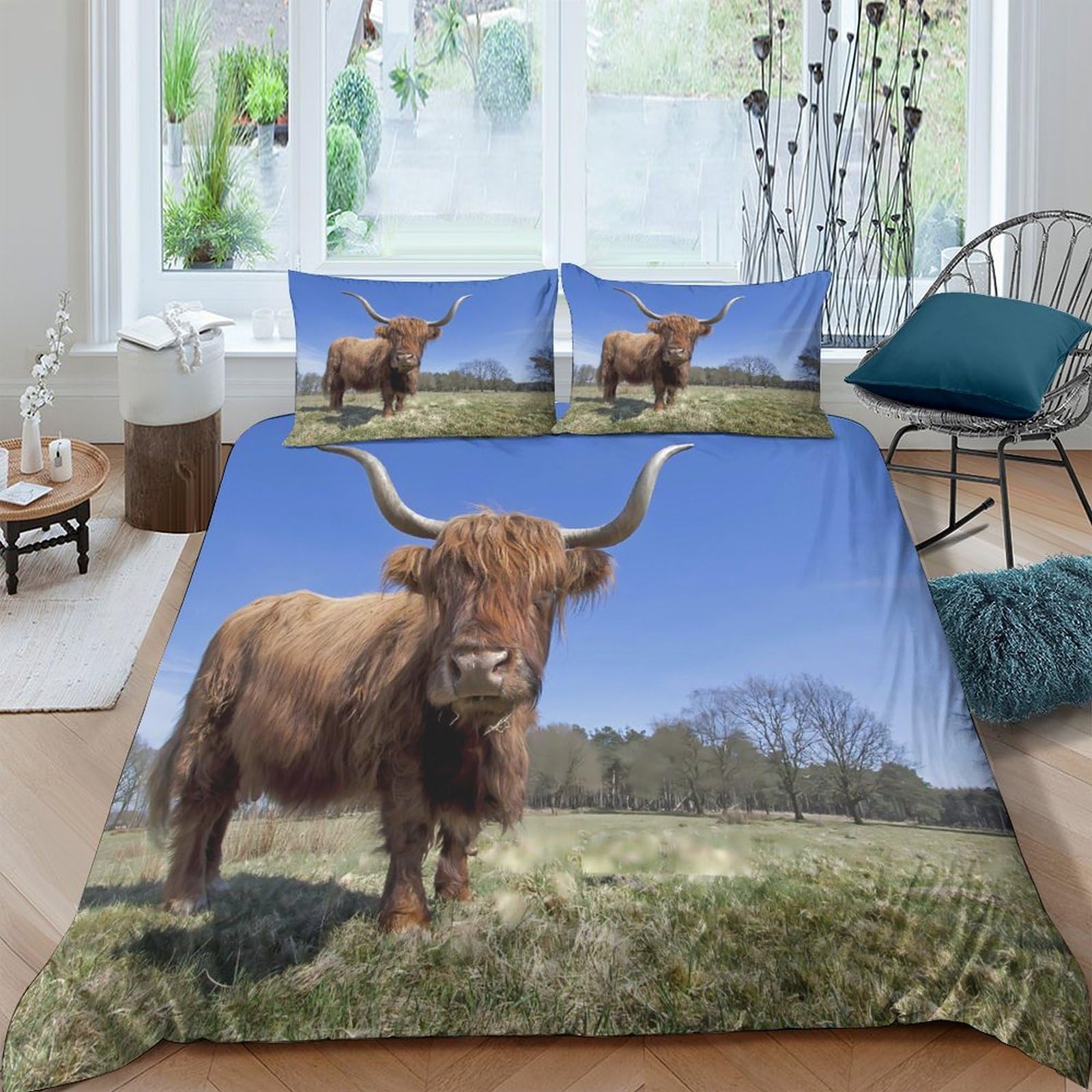 Ctjqhvkz Style-1 3D Printed Highland Cow Fitted Sheet Microfiber Brown Animal Pasture Mattress Cover For Bedroom Dorm Bedding Decor Single（135X200cm）