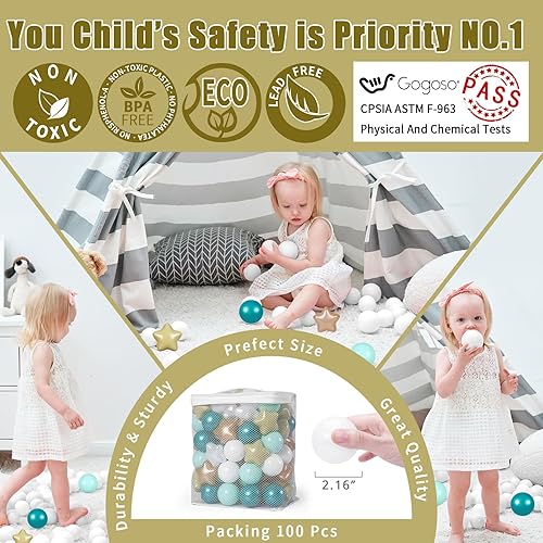 Miniatura 4 de GOGOSO Pelotas verdes con estrellas para niños pequeños, bolas de plástico para niños, tienda de campaña de juego para pelotas, juguetes de agua