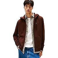 Tommy Jeans Uomo Felpa con Zip Flag Zip Thru con Cappuccio, Marrone (Rich Brown)