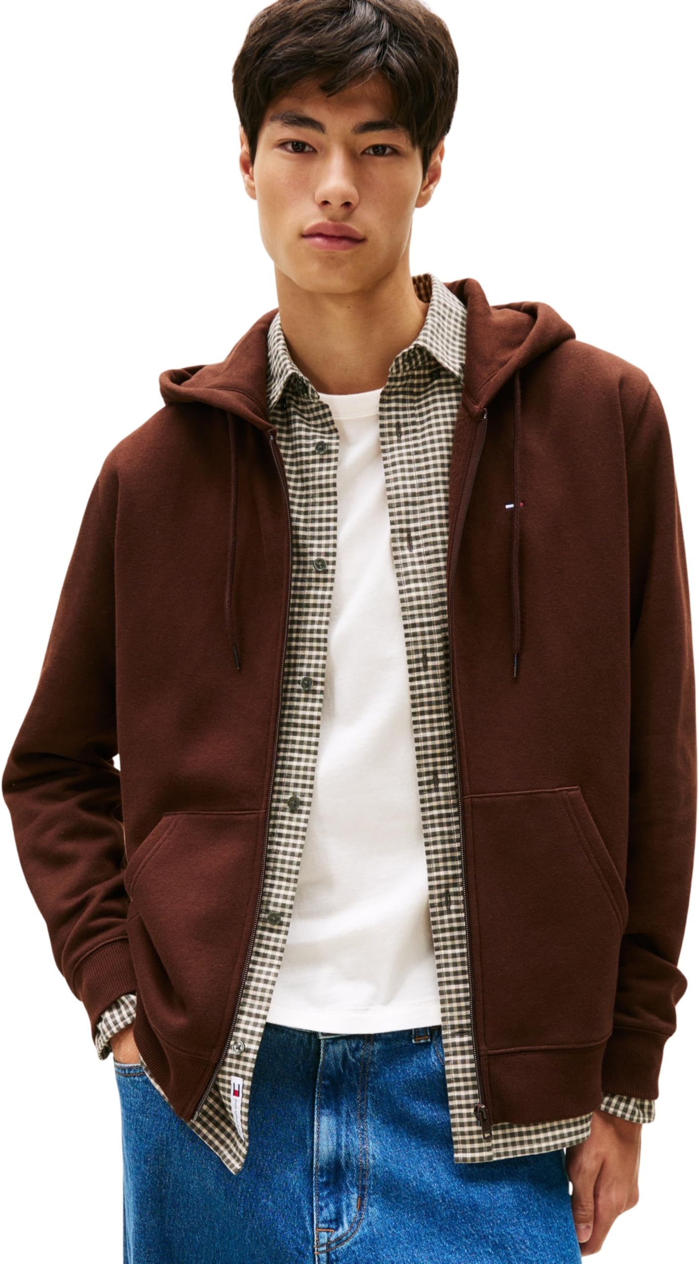 Tommy Jeans Herren Hoodie mit Reißverschluss Flag Zip Thru mit Kapuze