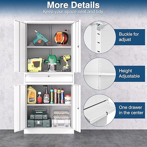 Miniatura 125 de Armario de almacenamiento de metal, gabinetes de garaje de 2 puertas, caninete de herramientas de utilidad de acero, caninetes de bloqueo corto con
