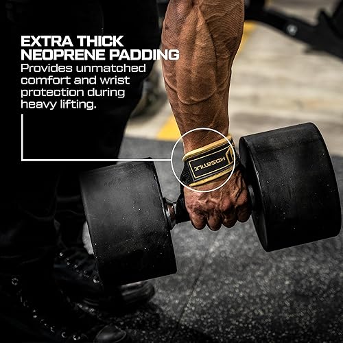 Miniatura 5 de HOSSTILE Correas de muñeca acolchadas (par)  Soporte de neopreno reforzado para levantamiento de pesas, culturismo, entrenamientos de gimnasio,