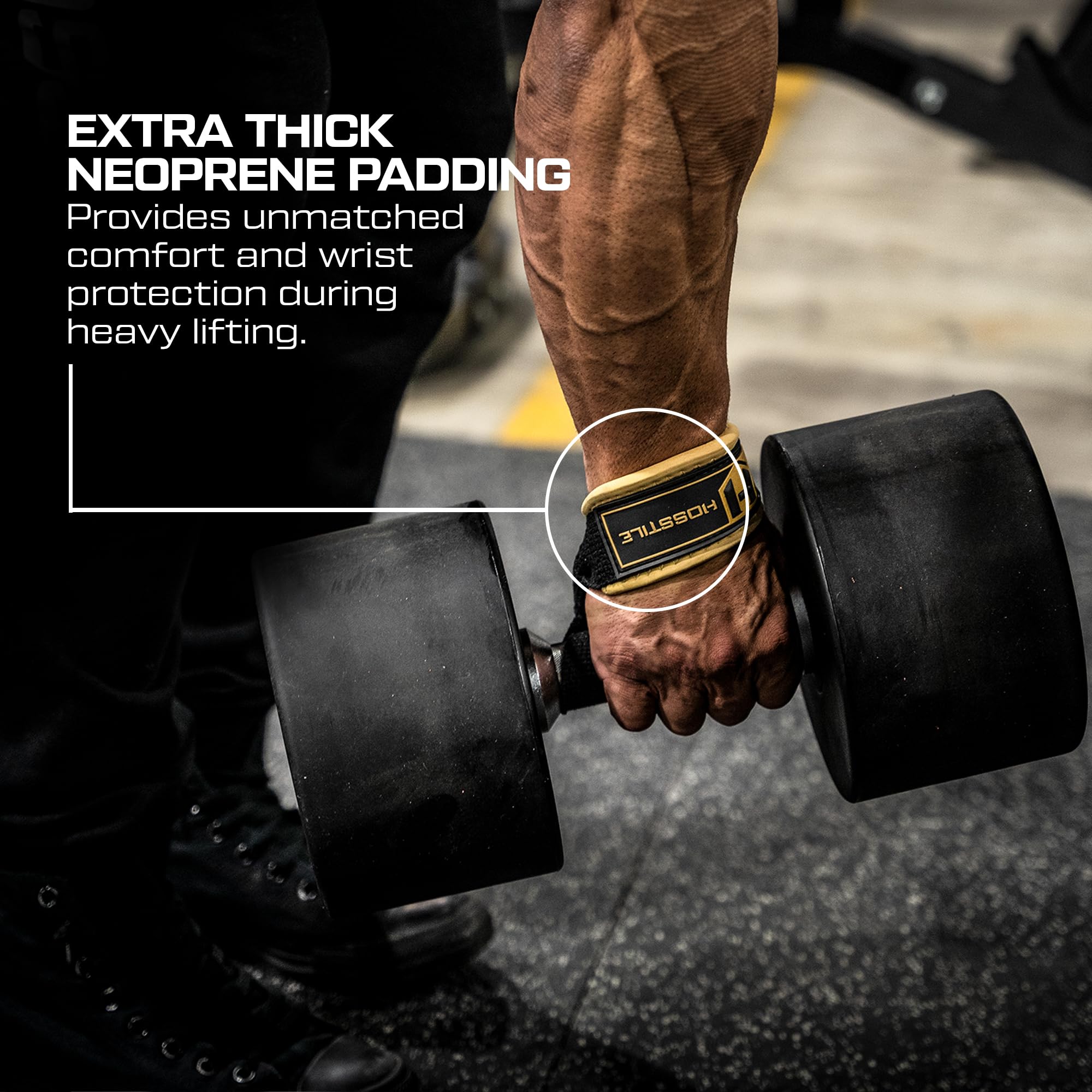 HOSSTILE Correas de muñeca acolchadas para levantamiento de pesas, culturismo, entrenamiento de gimnasio, entrenamiento de fuerza, peso muerto y entrenamientos de fitness, extralargas, duraderas,