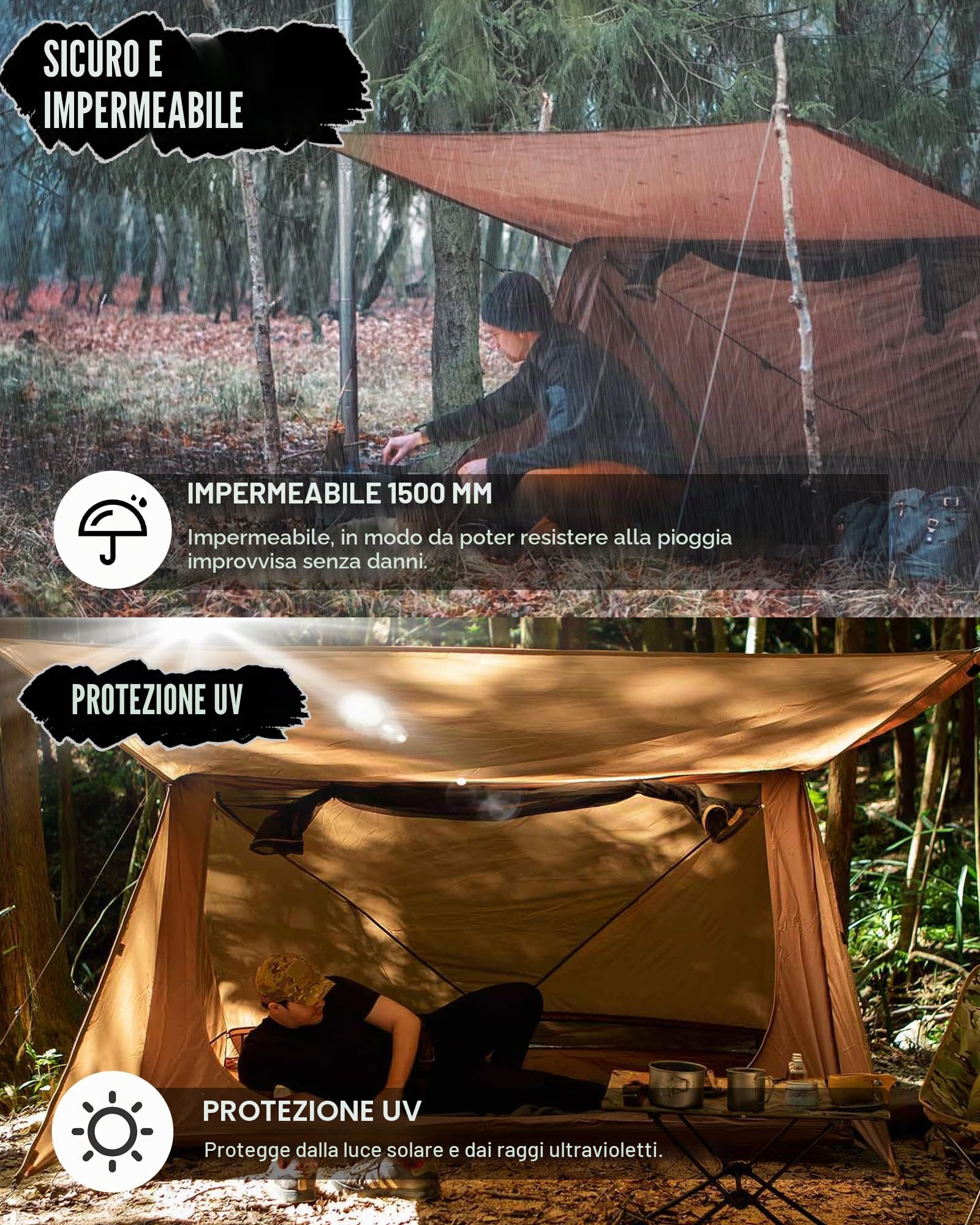 OneTigris Tenda Campeggio 4 Stagioni Rifugio Ultraleggeri per Il Campeggio a Caccia di Escursioni Polyester Taffeta