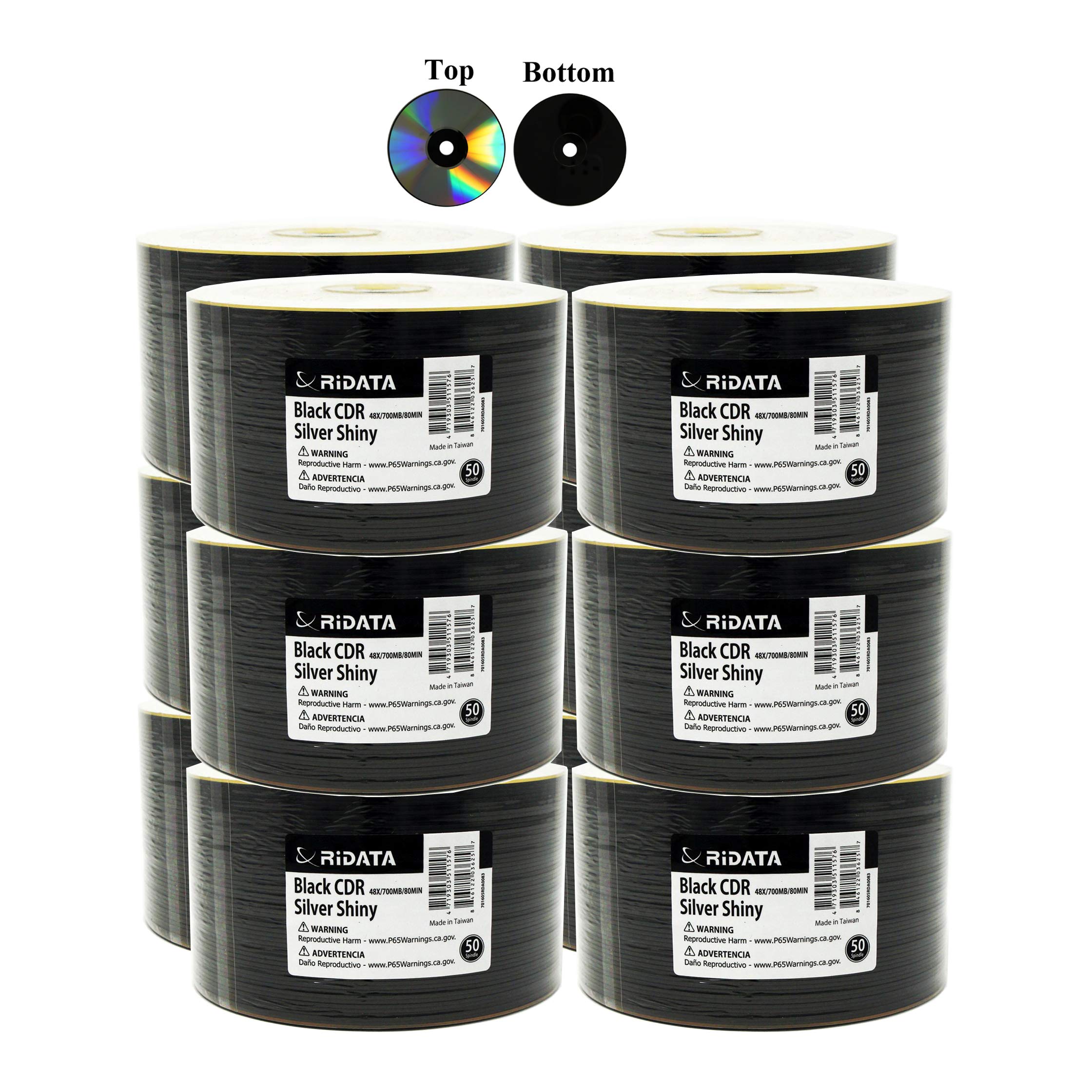 600 Pack Ridata Black CD-R 48X 700MB 80M Shiny Silver Thermal Surface Black Bottom Blank Media Recordable Disc