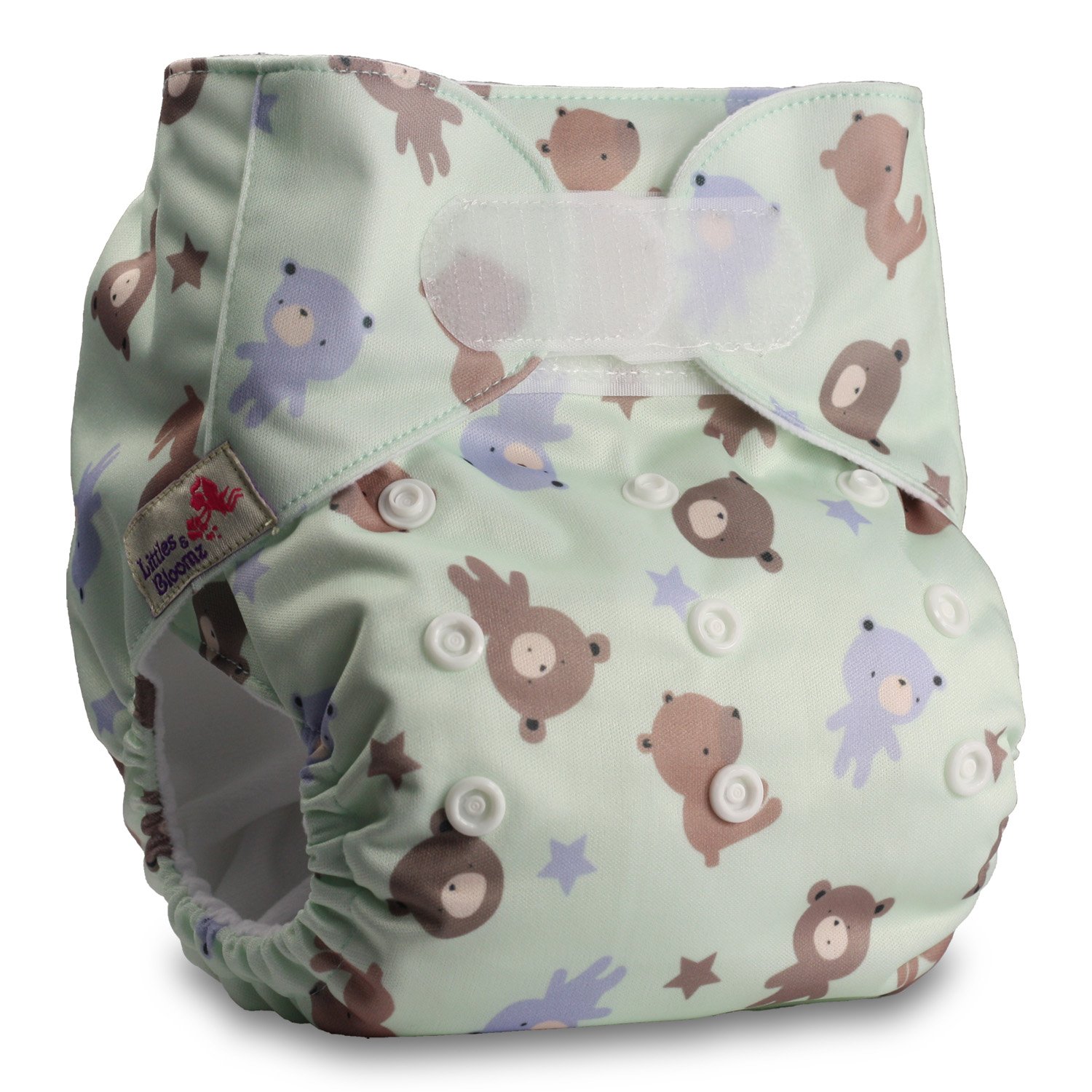 Littles & Bloomz, Reusable Pocket Cloth Nappy, Fastener: Hook-Loop, Set of 1, Pattern 31, with 2 Bamboo Charcoal Inserts