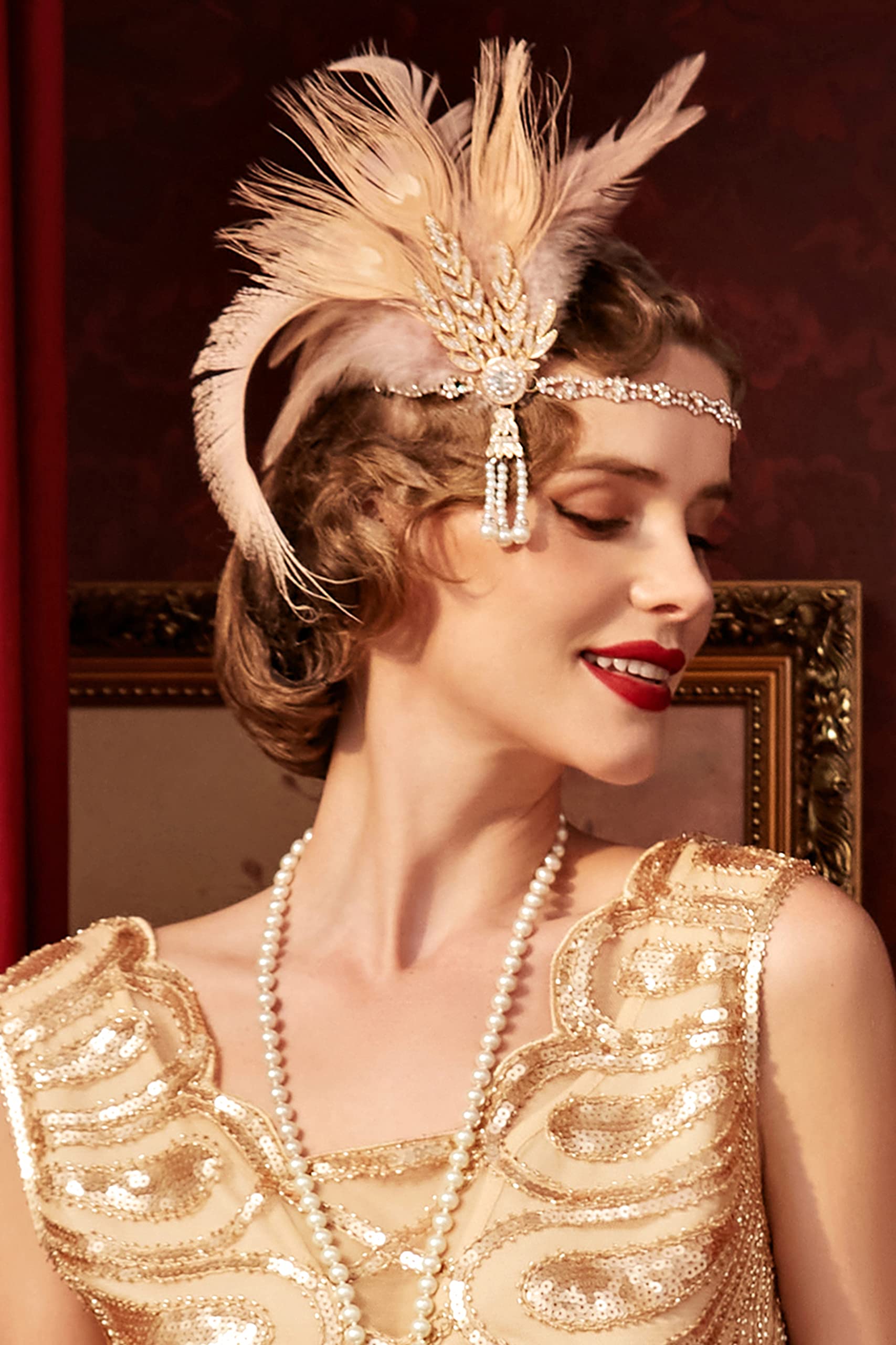 1920s Flapper Accessories Gatsby Costume Accessories Set For Women 20s Headpiece Pearl Necklace Gloves Holder Hair Pins 15 - 200000532 - View #12
