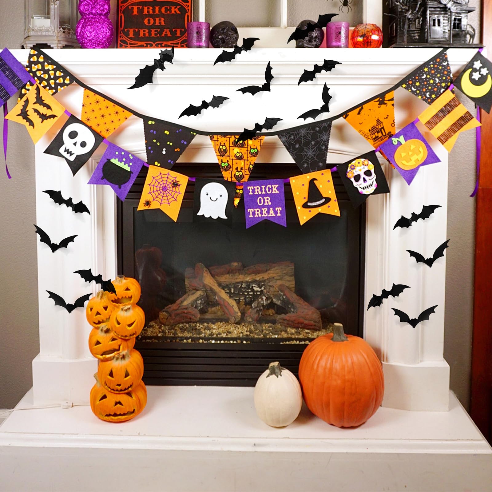 Halloween Decorations-Halloween Bats Wall Decor 132PCS Realistic PVC 3D Black Scary Spider Sticker for Creepy Home Decor,Double-Sided Adhesive Included